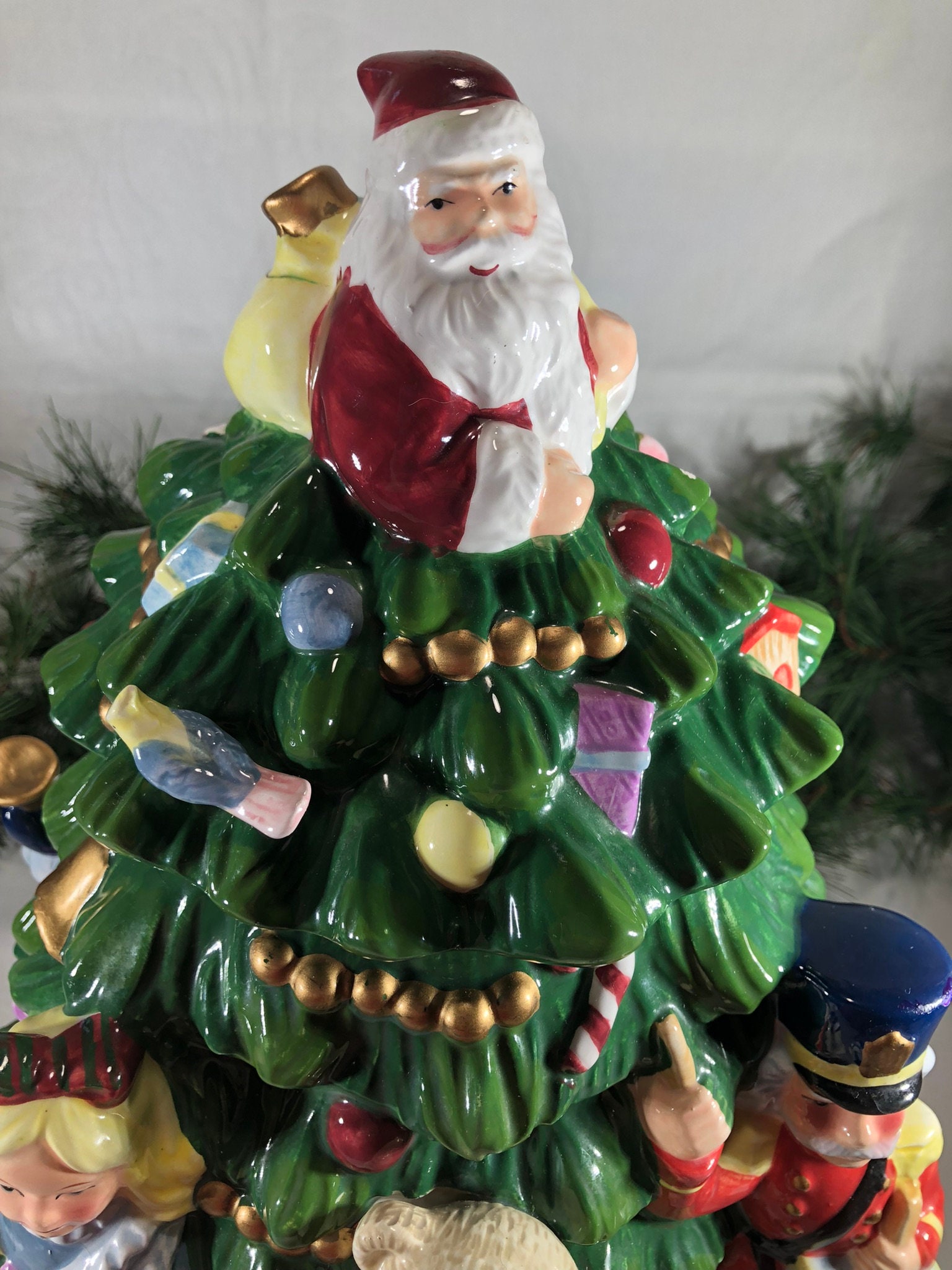 Spode Christmas Tree Cookie Jar Vintage Hand-painted 'toys Around