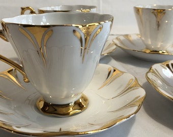 Royal Standard England Tea Cup and Saucer White with 24K Gold Detail  Bone China