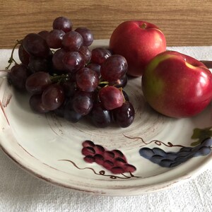 Rommel Nueva Small 10”Platter with handles Distressed Saparna in Earth Tones with Embossed Grapes