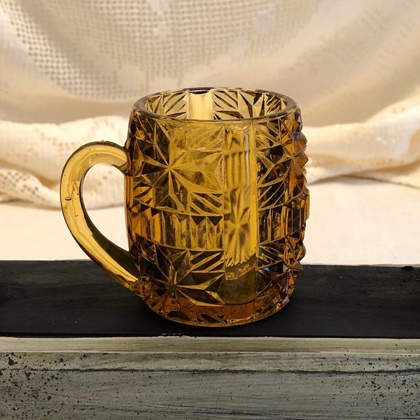 Amber EAPG Mini Handled Mug Shot Glass Collectible