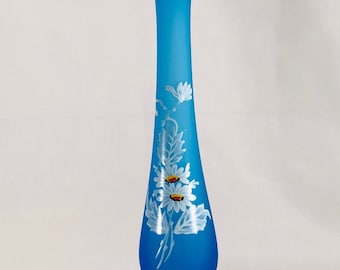 Westmoreland Blue Satin Mist 10” Swung Bud Vase Vintage