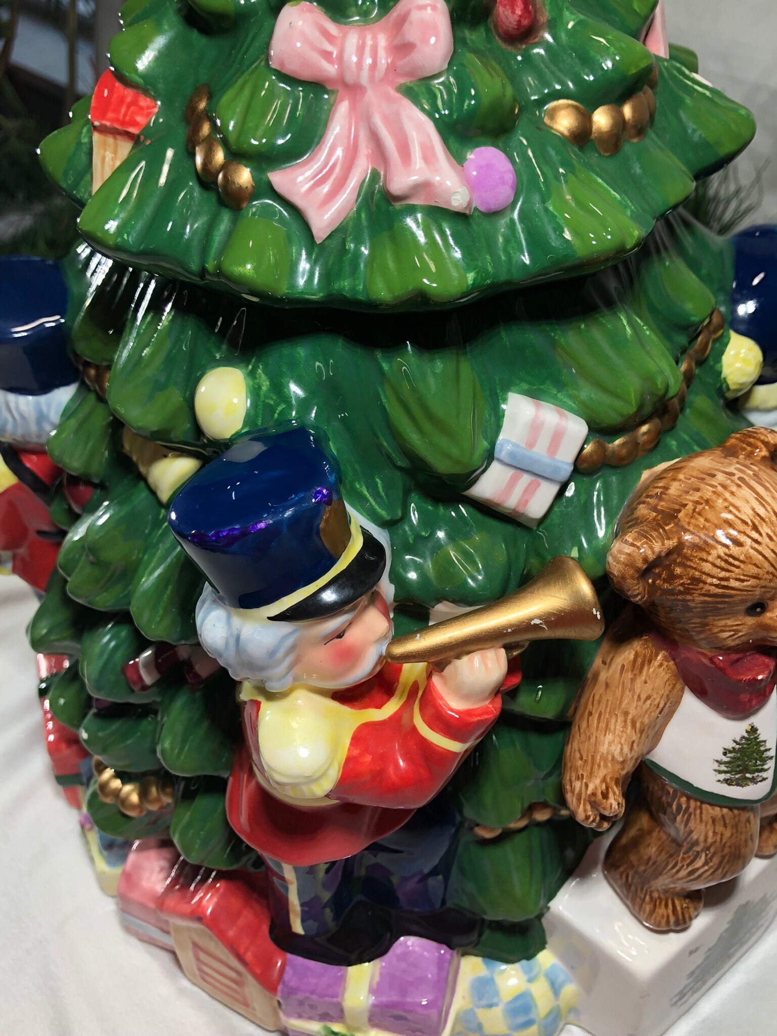 【未使用に近い】SPODE クッキー ジャー クリスマスツリー　スポード Cookie Jar Christmas Tree by Spode Hand-painted 'toys Around the