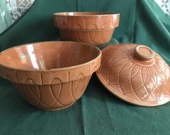 Watt Pottery 1930’s Mixing and Oven Ware Bowls with Cover