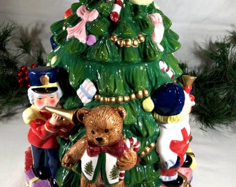 Spode Christmas Tree Cookie Jar Vintage Hand-painted 'toys Around