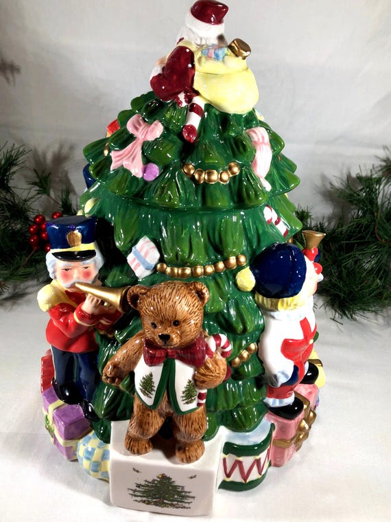 Spode Christmas Tree Cookie Jar Vintage Hand-painted 'toys Around
