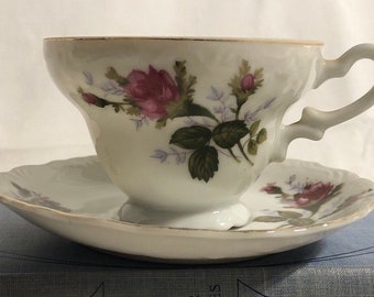 Vintage Tea Cup and Saucer in Moss Rose by UCAGCO