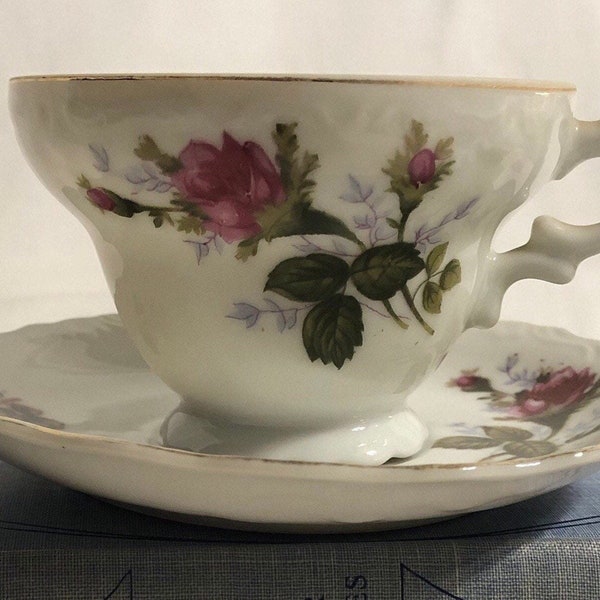 Vintage Tea Cup and Saucer in Moss Rose by UCAGCO