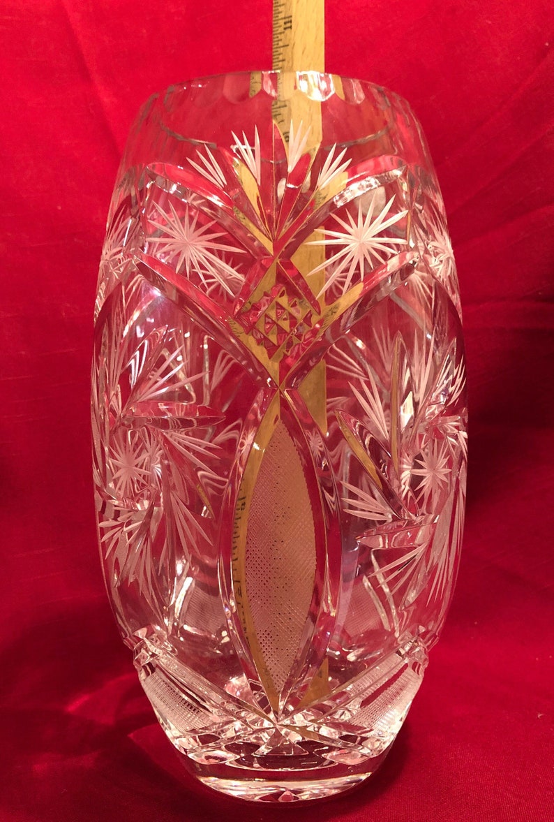 Lead Crystal Vase Poland Elizabeth Pattern by Crystal Clear Etsy