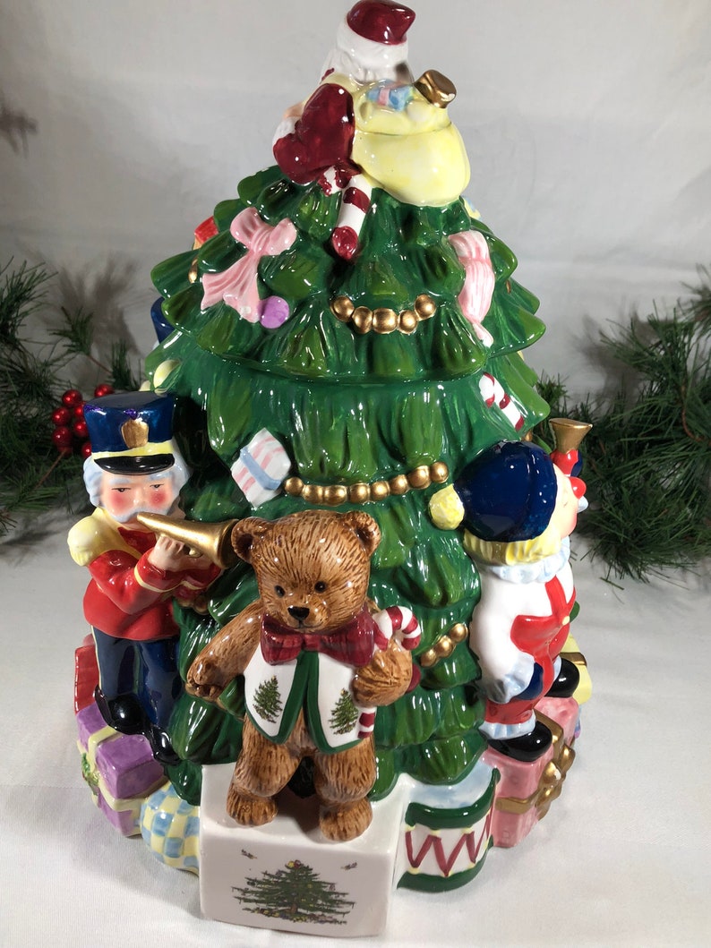Spode Christmas Tree Cookie Jar 'toys Around the Tree' Hand Painted Etsy