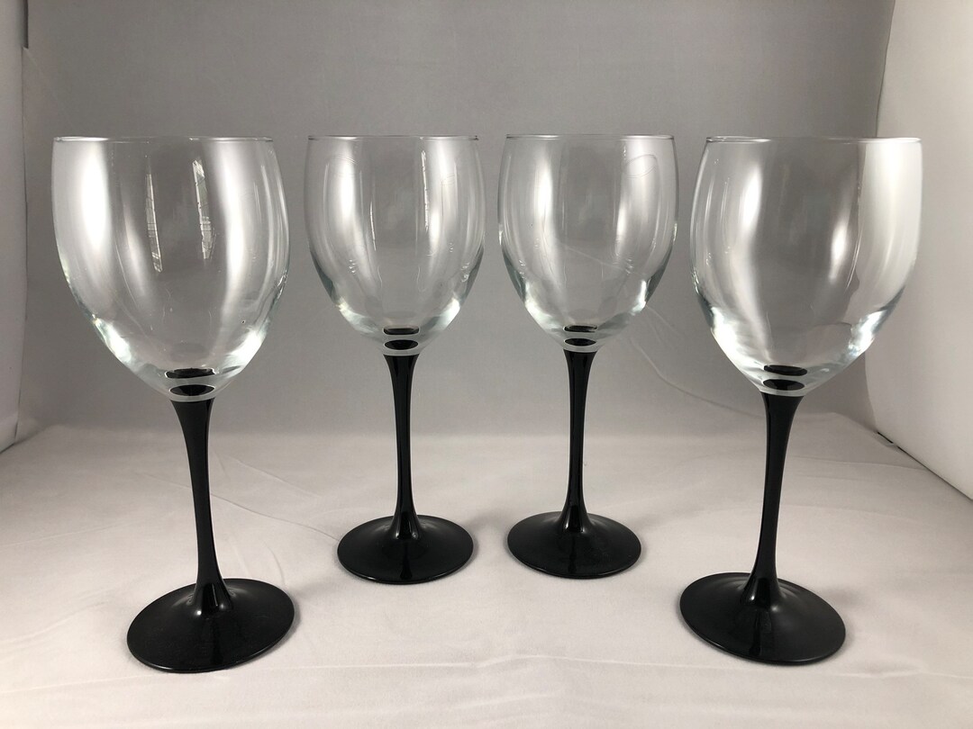 Black Stem Luminarc Wine Glasses Set of 4 / 10 Oz Glasses From Etsy