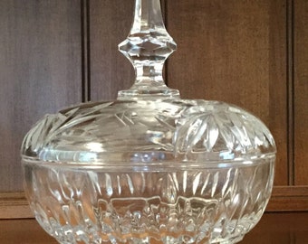 Vintage Footed Crystal Jewel Bowl with Beautiful Cover