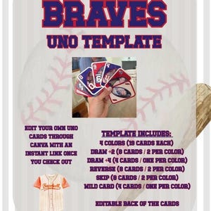 de Carte DIY UNO sur le thème du baseball | Lien toile modifiable | Cartes de jeu imprimables personnalisées – Téléchargement instantané