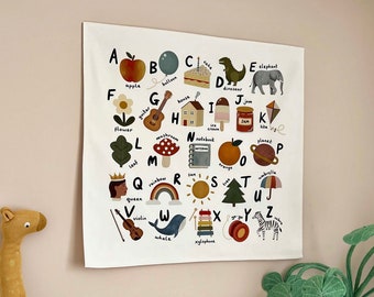 Alphabet wall hanging, 100% unbleached organic cotton alphabet, a beautiful addition to your child's bedroom