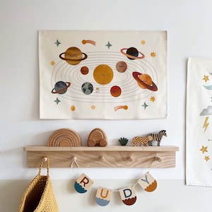 Solar System Wall Hanging (small), 100% unbleached organic cotton solar system chart, a beautiful addition to your child&#39;s bedroom