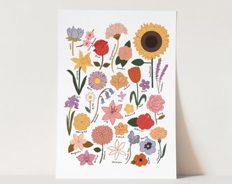 whimsical rainbow pink rainbow flowers watercolour print nursery decor floral print Rainbow wall art girls prints floral rainbow