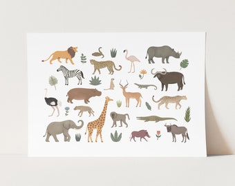Safari Animal print, Nursery Wall Art, Children's Wall Art, perfect birthday gift or nursery decor