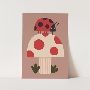 Ladybird and Mushroom print, children&#39;s decor, woodland nursery art, perfect baby gift or nursery decor