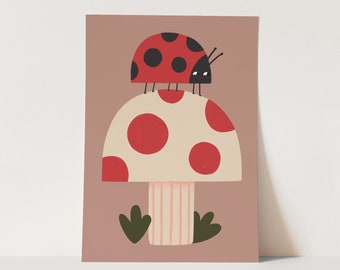 Ladybird and Mushroom print, children's decor, woodland nursery art, perfect baby gift or nursery decor