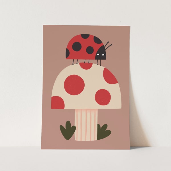 Ladybird and Mushroom print, children's decor, woodland nursery art, perfect baby gift or nursery decor