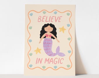 Believe in Magic mermaid print, children's mermaid decor, nursery decor, perfect birthday gift for her or wall decor