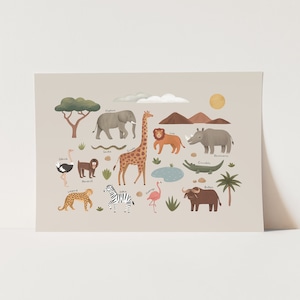 Impresión de animales de safari en piedra, póster de safari, arte infantil, regalo perfecto para bebé o decoración infantil.