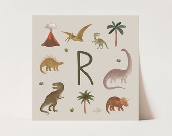 Personalised Dinosaur print in stone, children's decor, Dinosaur print, Dinosaur themed bedroom