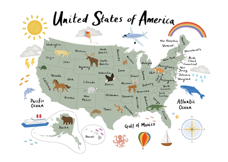 the perfect baby or kids birthday gift nursery wall art United State of America print nursery poster wall decor modern art print