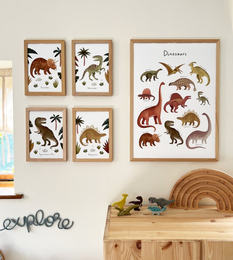 Dinosaur Chart print in white, Dinosaur Wall Art, Children's Wall Art, perfect birthday gift or nursery decor image 3