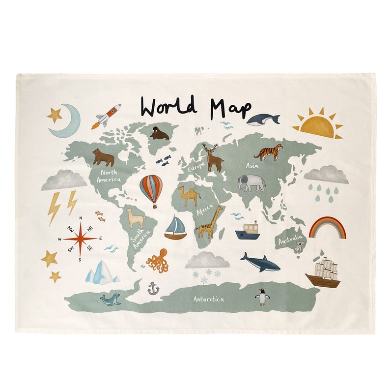 World Map Wall Hanging large 100 Unbleached Organic Cotton Etsy