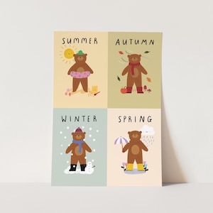 Seizoenenprint, seizoenenkaart voor kinderen, kinderkamerinrichting, perfect verjaardagscadeau voor haar of wanddecoratie