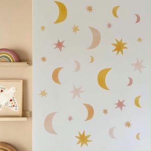 Adesivi murali stelle e lune, adesivi in tessuto rimovibili, decalcomanie a forma di stella, adesivi murali effetto carta da parati