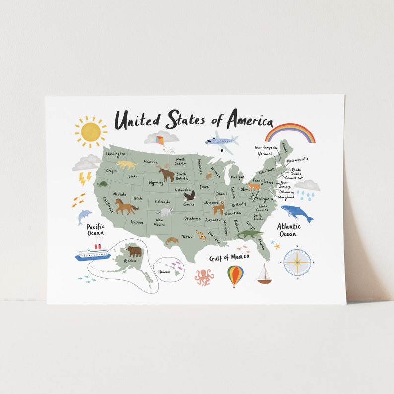 the perfect baby or kids birthday gift nursery wall art United State of America print nursery poster wall decor modern art print