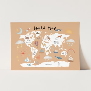 Impressão de mapa-múndi na areia, arte de parede para berçário, pôster para berçário, decoração de parede, impressão de arte moderna, o presente de aniversário perfeito para bebês ou crianças