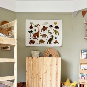 Dinosaure suspendu au mur (grand), 100 % coton biologique écru, tableau des dinosaures, un bel ajout à la chambre de votre enfant