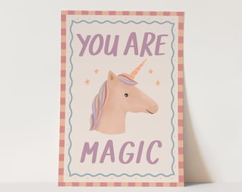 Impresión &quot;Eres mágico&quot;, decoración de unicornio para niños, decoración de guardería, regalo de cumpleaños perfecto para ella o decoración de pared.