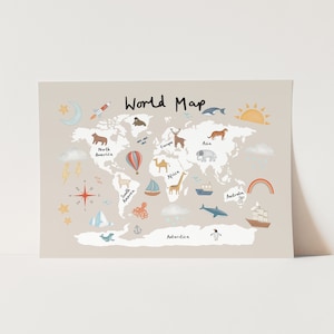 Steen wereldkaart, kunst aan de muur kinderkamer, poster kinderkamer, wanddecoratie, moderne kunstprint, het perfecte verjaardagscadeau voor baby's of kinderen