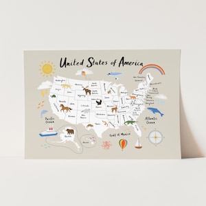 Steen print Verenigde Staat van Amerika, kunst aan de muur kinderkamer, wanddecor, moderne kunstprint, de perfecte print voor kinderkamer