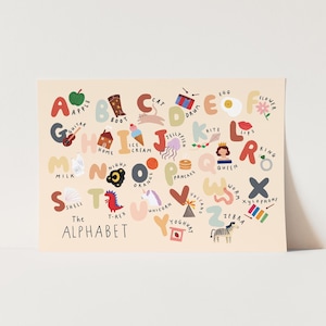The Alphabet (UK spelling) print, landscape children's Alphabet chart, nursery decor, perfect birthday gift for her or wall decor