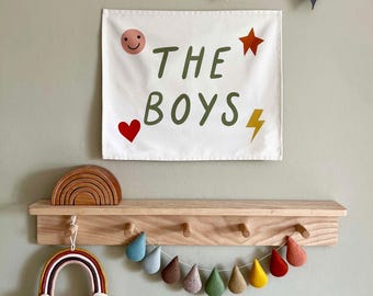 The Boys Wall Banner, Organic Cotton Kids Room Decor, Modern Boys Bedroom Wall Hanging, Nursery Art