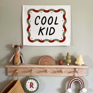 Cool Kid Banner, Organic Cotton Kids Wall Decor, Natural Nursery Wall Hanging, Modern Boys Bedroom Decor, Neutral Kids Room