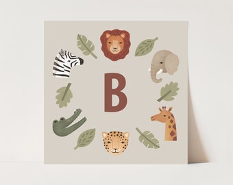 Personalised Animal Safari print in stone, children's decor, safari theme, animal bedroom art