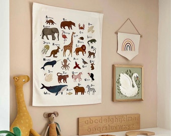 Animal Alphabet wall hanging, 100% unbleached organic cotton alphabet, a beautiful addition to your child&#39;s bedroom