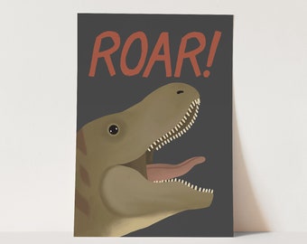 Druk Roar Dinosaur w kolorze czarnym, Dinosaur Wall Art, Dziecięca sztuka ścienna, idealny prezent urodzinowy lub dekoracja pokoju dziecięcego