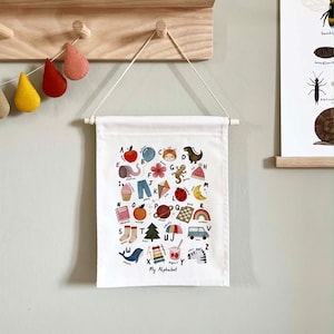 My Alphabet Mini Hanger, 100% unbleached organic cotton hanging, a beautiful addition to your child&#39;s bedroom