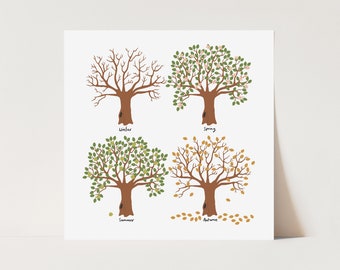 Seasons print, tree seasons walll art, nursery print, nursery decor, children's educational print