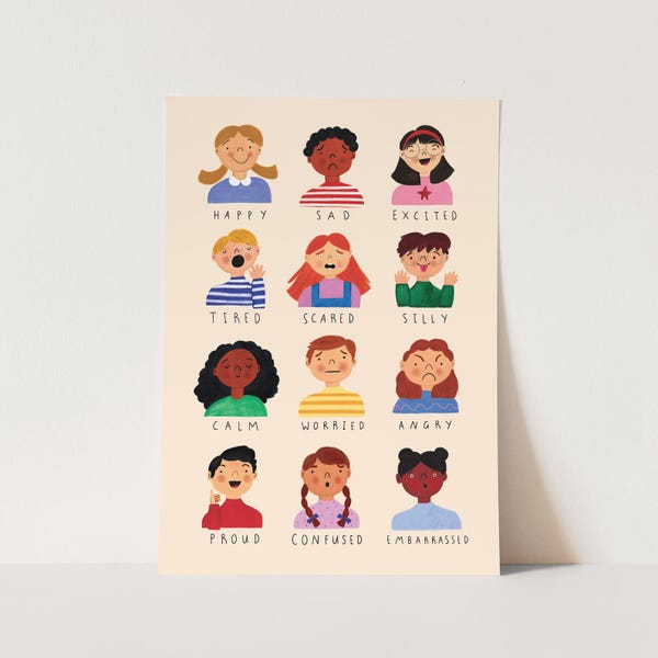 Impressão de sentimentos, quadro de emoções infantis, decoração de berçário, presente de aniversário perfeito para ela ou decoração de parede