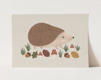 Hedgehog print in stone, woodland animal poster, nursery art, perfect baby gift or nursery decor