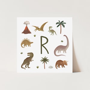 Personalisierter Dinosaurier Druck in weiß, Kinderdekor, Dinosaurier Druck, Dinosaurier Themen-Schlafzimmer