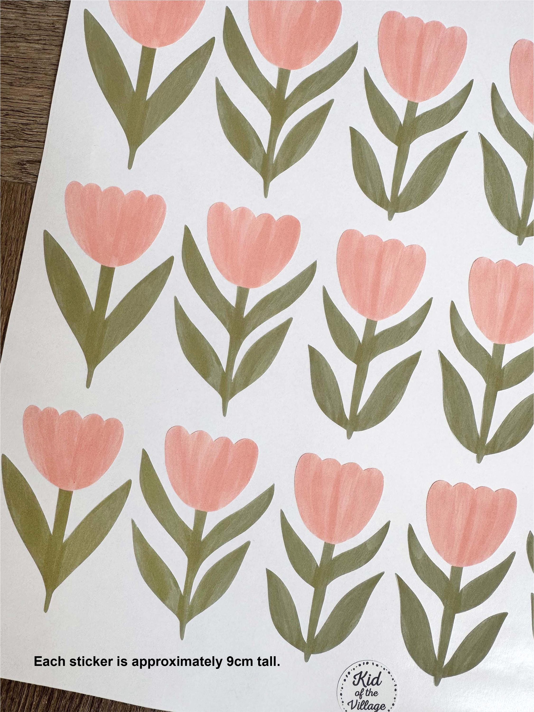 Pink Tulips Wall Stickers, Removable Fabric Stickers, Flower Wall Decal ...