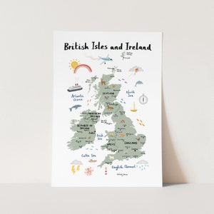 Impression des îles britanniques, art mural pour chambre de bébé, affiche de chambre de bébé, décoration murale, impression d'art moderne, le cadeau d'anniversaire parfait pour bébé ou enfant